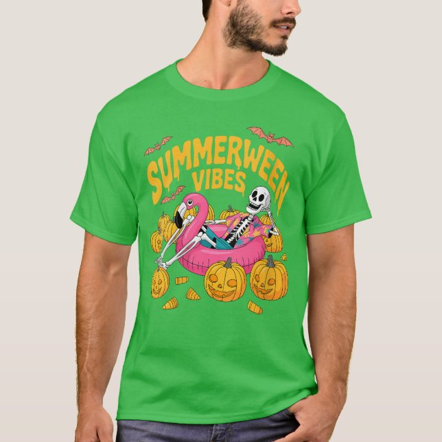 Womens Summerween Vibes Skeleton Pumpkin Spooky Va T-Shirt (Front)