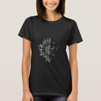 Womens Sunflower Autism Puzzle Piece Ribbon Cool A T-Shirt
