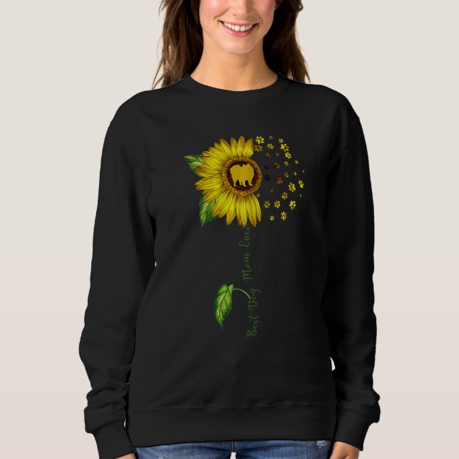 Womens Sunflower Best Dog Mom Ever  Pomeranian Dog Sweatshirt (Front)