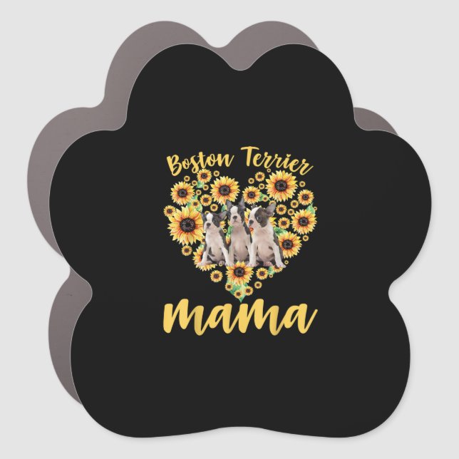Womens Sunflower Boston Terrier Mama Dog Lover Car Magnet (Front)
