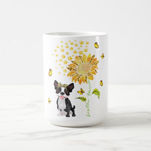 Womens Sunflower Boston Terrier Mom Dog Lover Coffee Mug