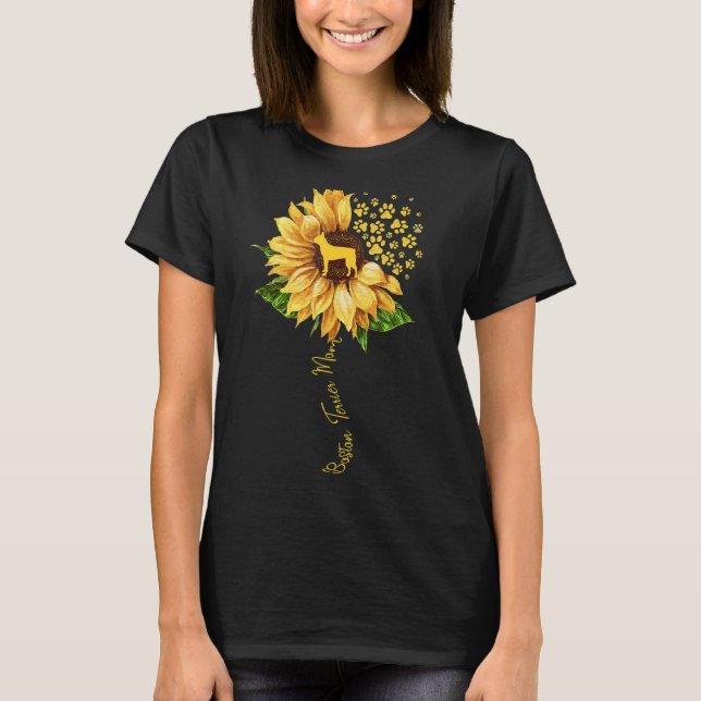 Womens Sunflower Boston Terrier Mom Dog T-Shirt (Front)