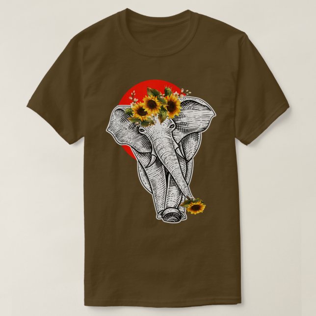 Womens Sunflower Floral Elephant Aesthetic Graphic T-Shirt (Design Front)