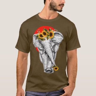 Womens Sunflower Floral Elephant Aesthetic Graphic T-Shirt