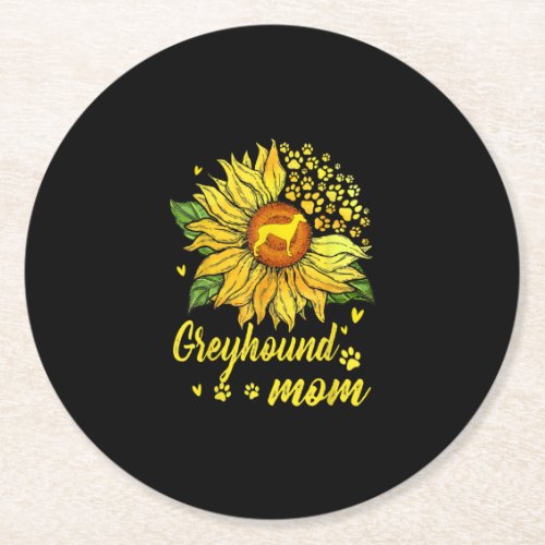 Womens Sunflower Greyhound Mom Dog Lover Gift Round Paper Coaster