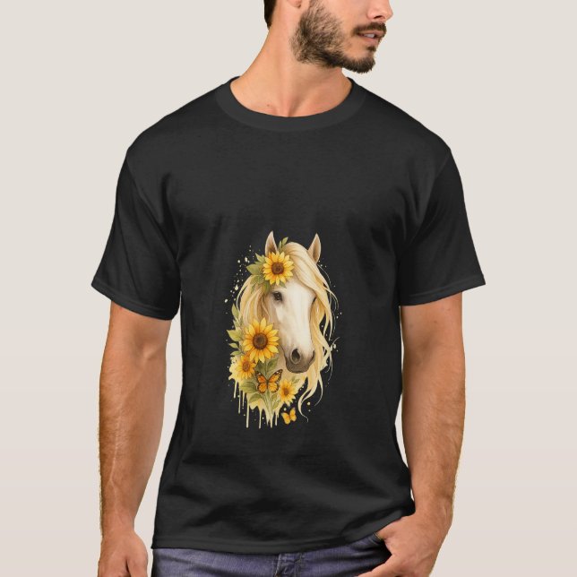 Womens Sunflower Horse Portrait Cowgirl Equestrian T-Shirt (Front)