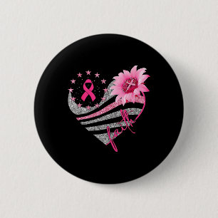 Womens Sunflower Pink Ribbon Faith Breast Cancer A Button
