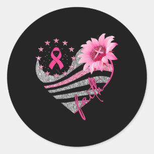 Womens Sunflower Pink Ribbon Faith Breast Cancer A Classic Round Sticker