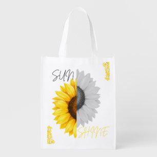 Women's Sunflower Print V-Neck T-Shirt Grocery Bag