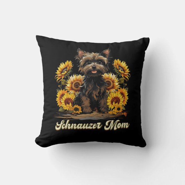 Womens Sunflower Schnauzer Mom Flower Beard Dog Lo Throw Pillow (Front)