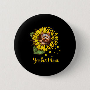 Womens Sunflower Yorkie Mom Dog Lover Button