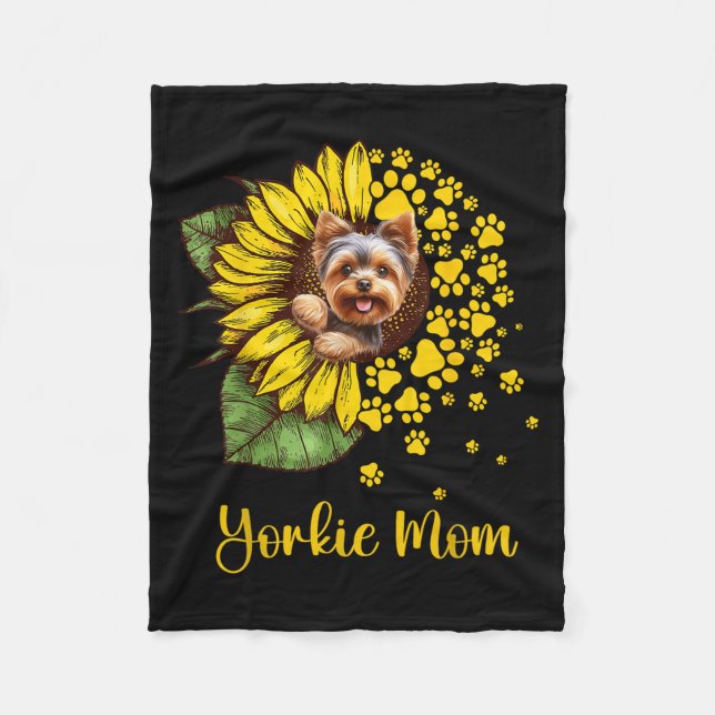 Womens Sunflower Yorkie Mom Dog Lover  Fleece Blanket (Front)