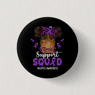 Womens Support Squad Afro Messy Bun Leopard Lupus Button