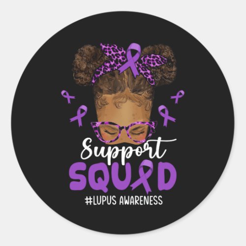 Womens Support Squad Afro Messy Bun Leopard Lupus  Classic Round Sticker