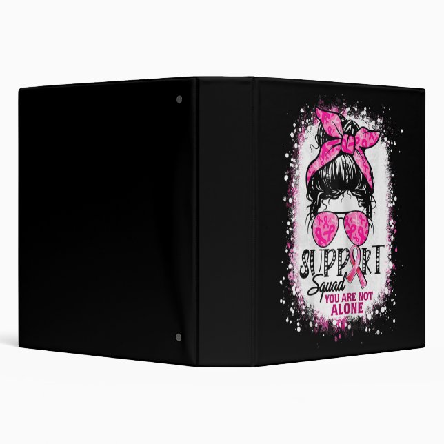 Womens Support Squad Messy Bun Pink Warrior Breast 3 Ring Binder (Background)