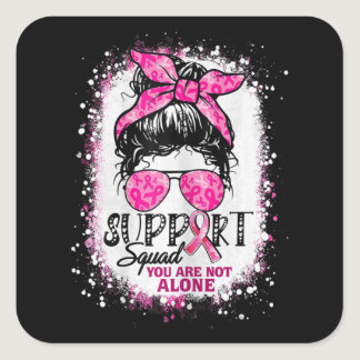 Womens Support Squad Messy Bun Pink Warrior Breast Square Sticker