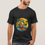 Womens Surfing Santa Toucan and funny dog Tropical T-Shirt