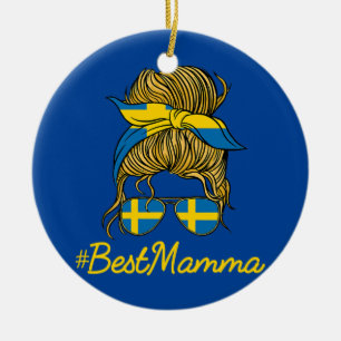 Womens Swedish Mom Messy Bun Mothers Day Sweden Ceramic Ornament