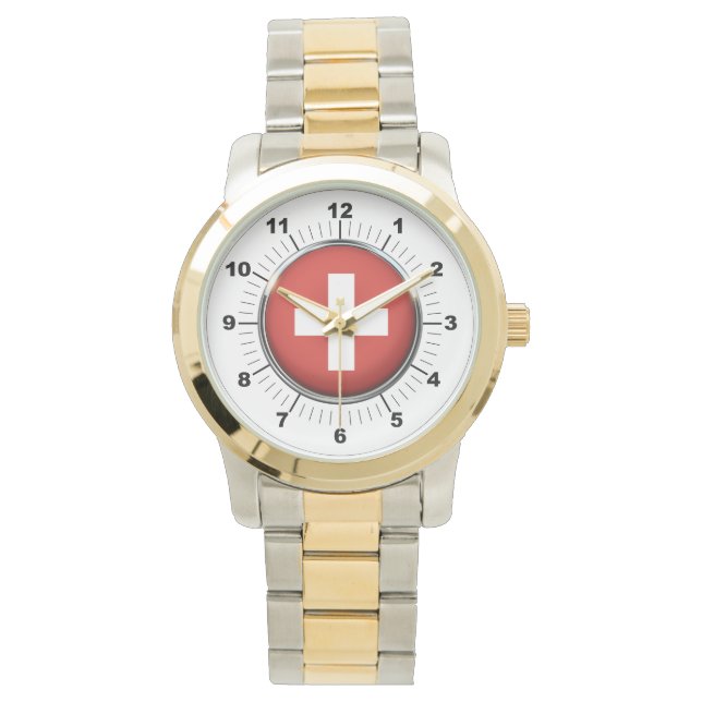Women's Switzerland Flag Oversized Two-Tone Watch (Front)
