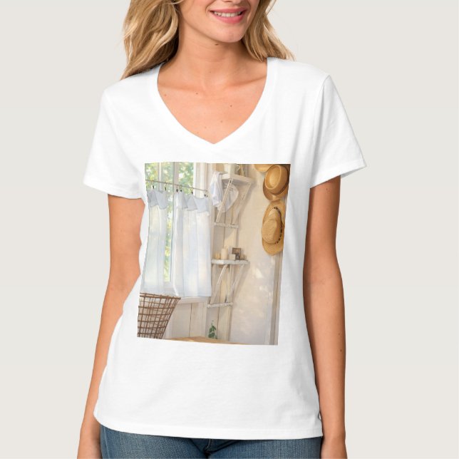 Womens T-Shirt Curtain in the Wind (Front)