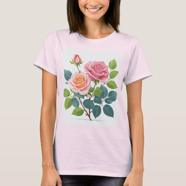 Womens t-shirt with a few pink roses (Front)