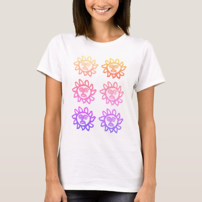 Women's T-Shirt With Bold Face Sun Design (Front)