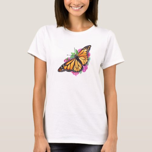 Womens T_shirt with Monarch Butterfly over Heart