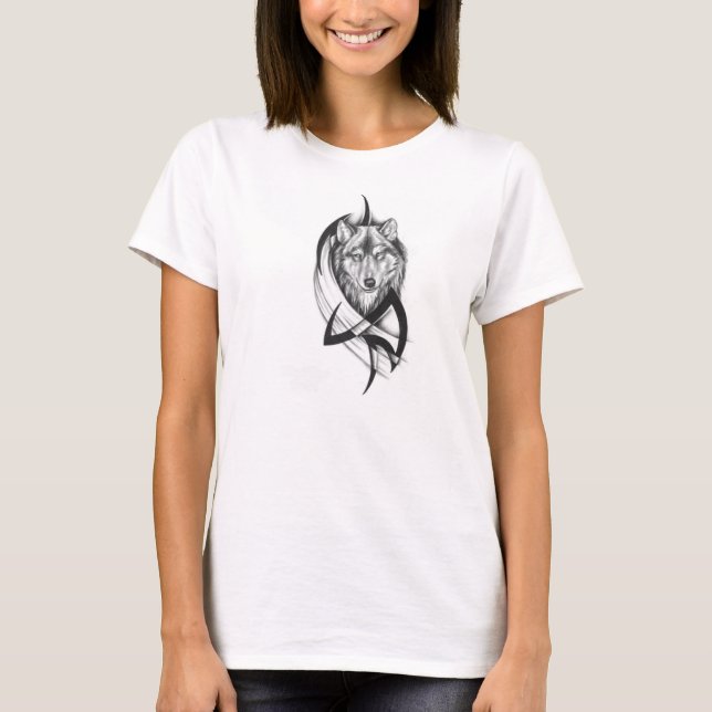Womens T-shirt With Tribal Wolf (Front)