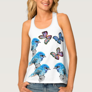 Women's Tank Top : Blue Birds With Butterflies
