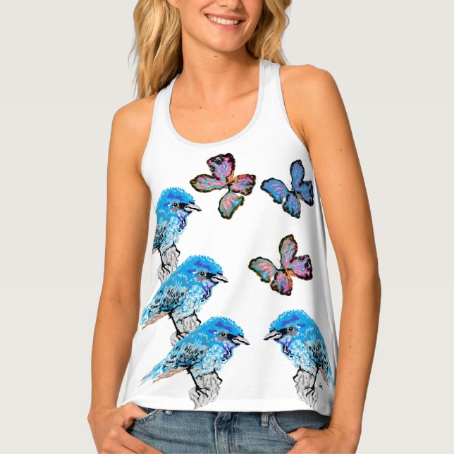 Women's Tank Top : Blue Birds With Butterflies (Front)