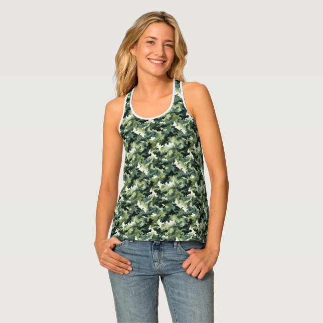 Women's Tank Top-Green Military Camo (Front Full)