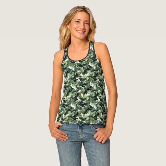 Women's Tank Top-Green Military Camo (Front Full)