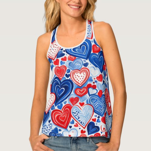 Womens Tank Top Heart Pattern July 4 Fashion