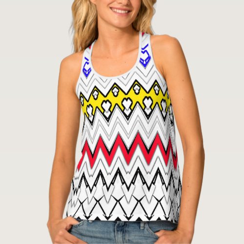 Womens Tank Top white color zigzag pattern desig