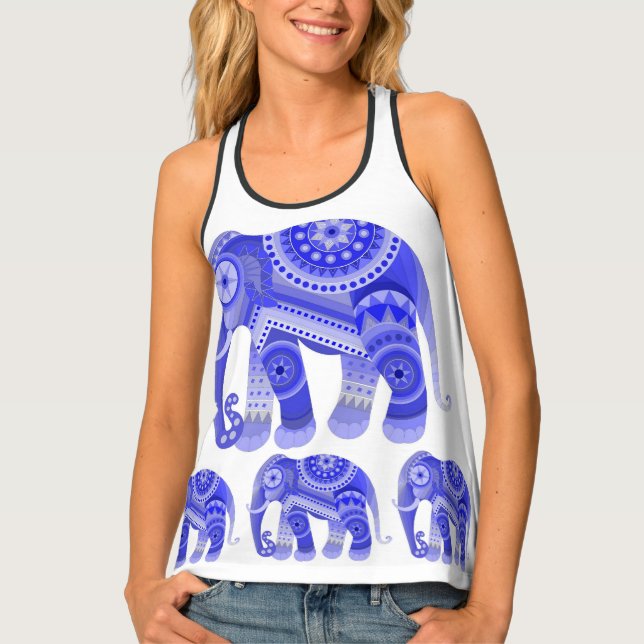 Women's Tank Top with blue elephant (Front)