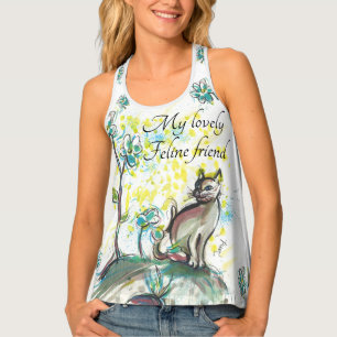 Women's Tank Top with cat and text
