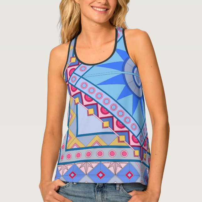 Women's Tank Top with cool blue art (Front)