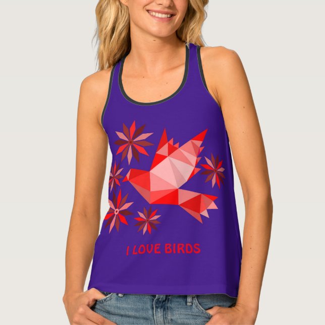 Women's Tank Top with creative bird with flower (Front)