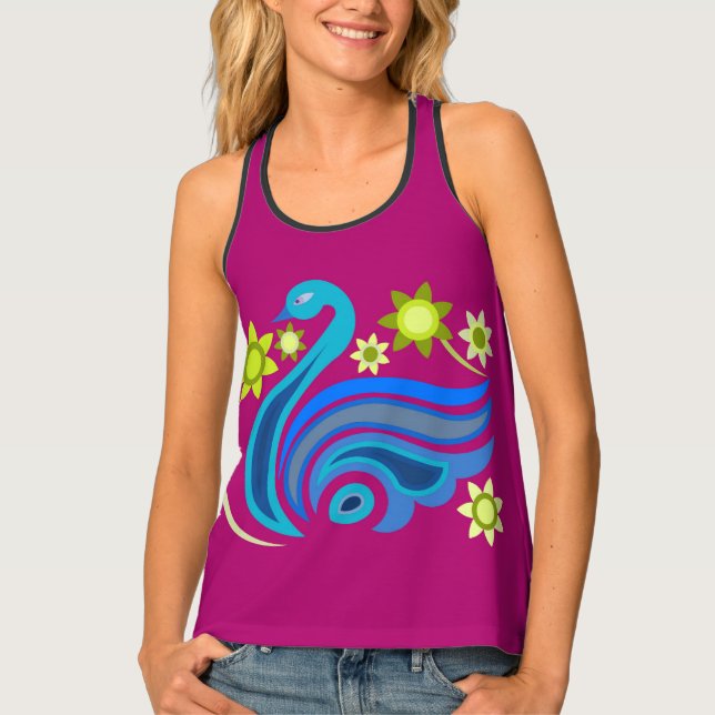 Women's Tank Top with creative bird with flower (Front)