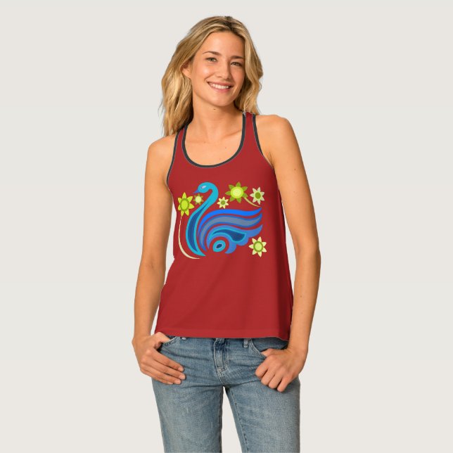 Women's Tank Top with creative bird with flower (Front Full)