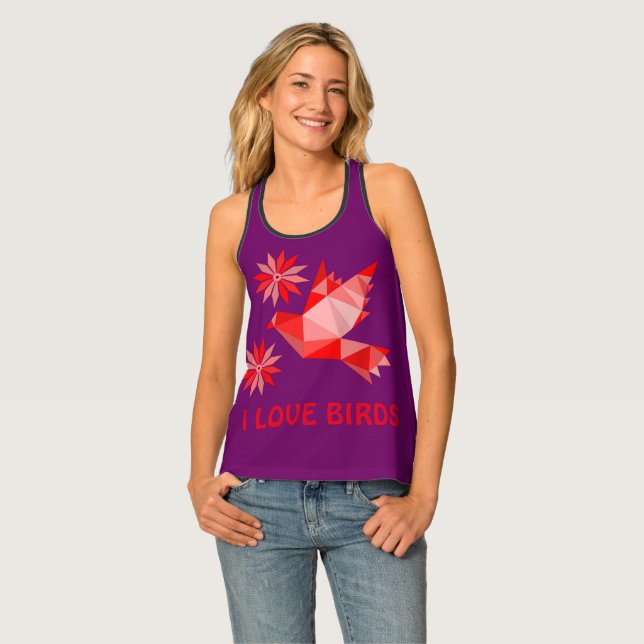 Women's Tank Top with creative bird with flower (Front Full)