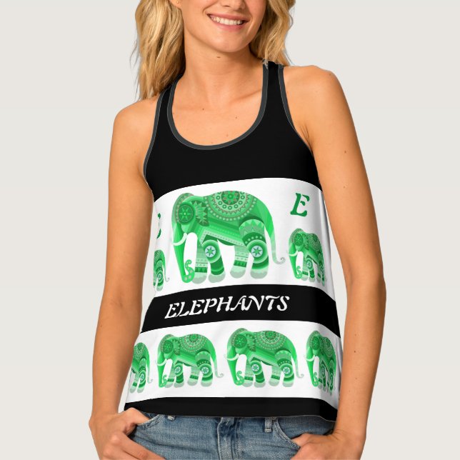 Women's Tank Top with green elephant (Front)