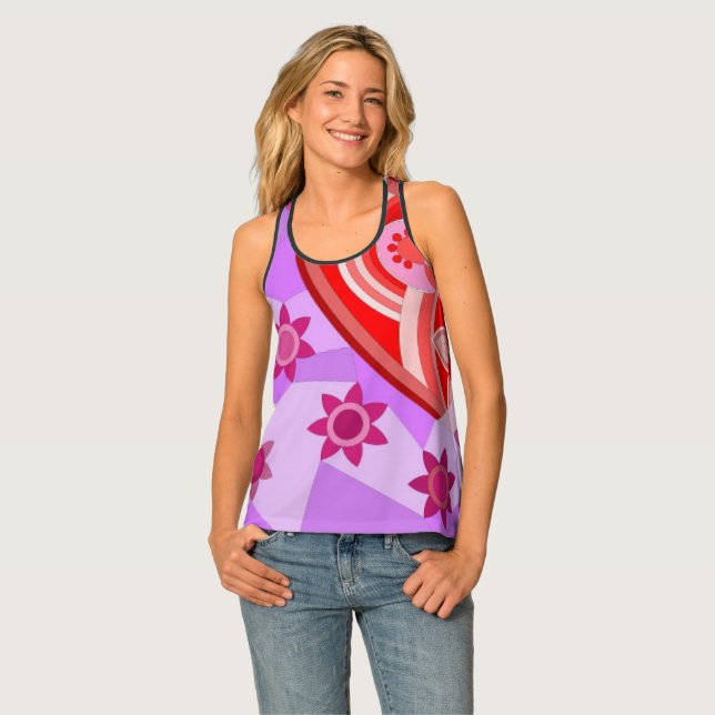 Women's Tank Top with hot red art (Front Full)