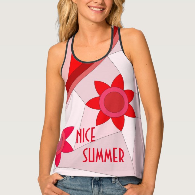 Women's Tank Top with hot red art (Front)