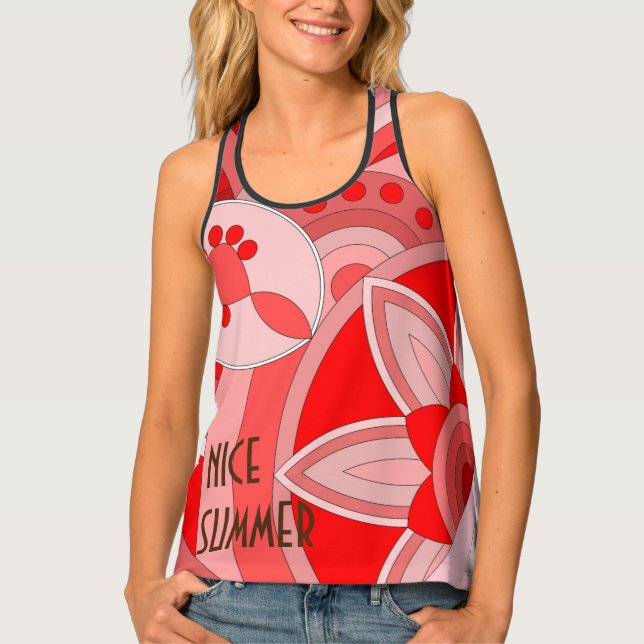 Women's Tank Top with hot red art for summer (Front)