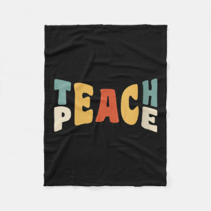 Womens Teach Peace Retro Teacher Motivational Educ Fleece Blanket