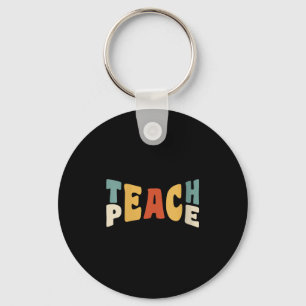 Womens Teach Peace Retro Teacher Motivational Educ Keychain