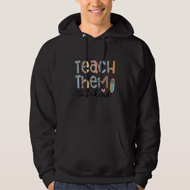 Womens Teach Them To Be Kind Teacher Leopard Penci Hoodie (Front)