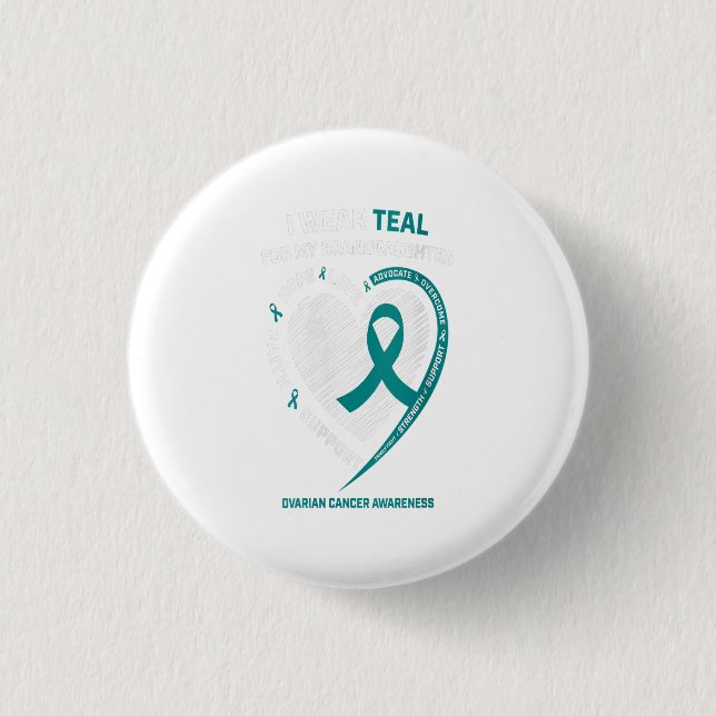 Womens Teal Ribbon Ovarian Cancer Awareness Gifts Button (Front)