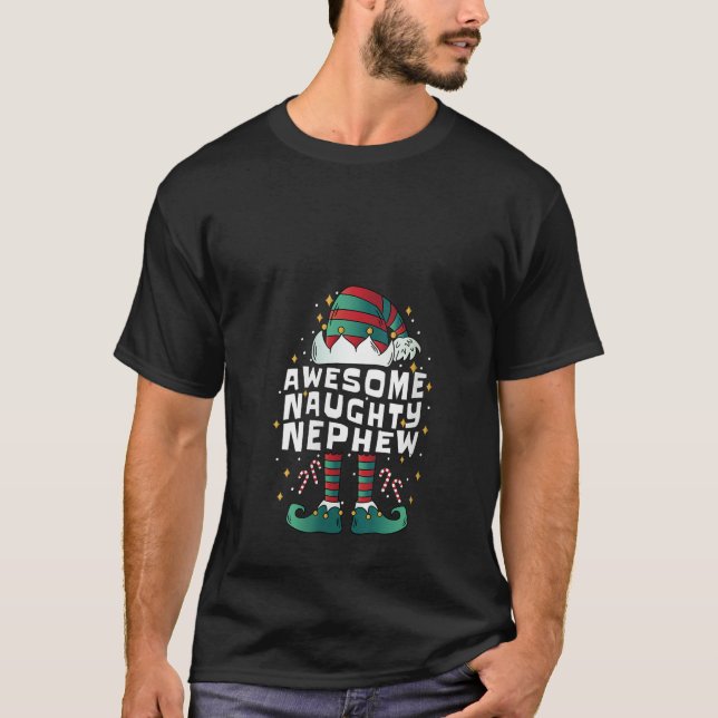 Womens Team Naughty Nephew Awesome Elf Squad Favor T-Shirt (Front)